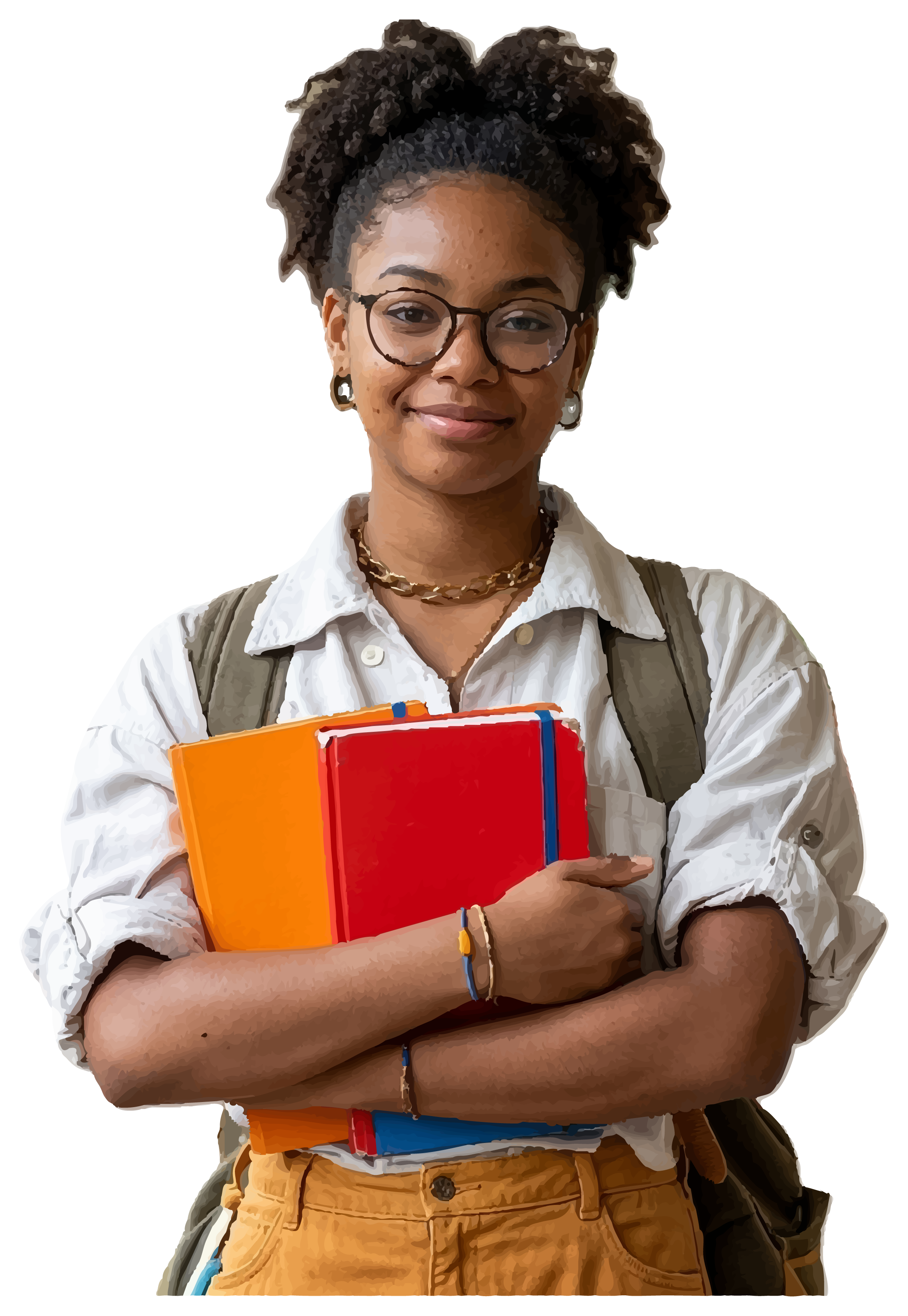 Apprenante souriante, cahiers à la main